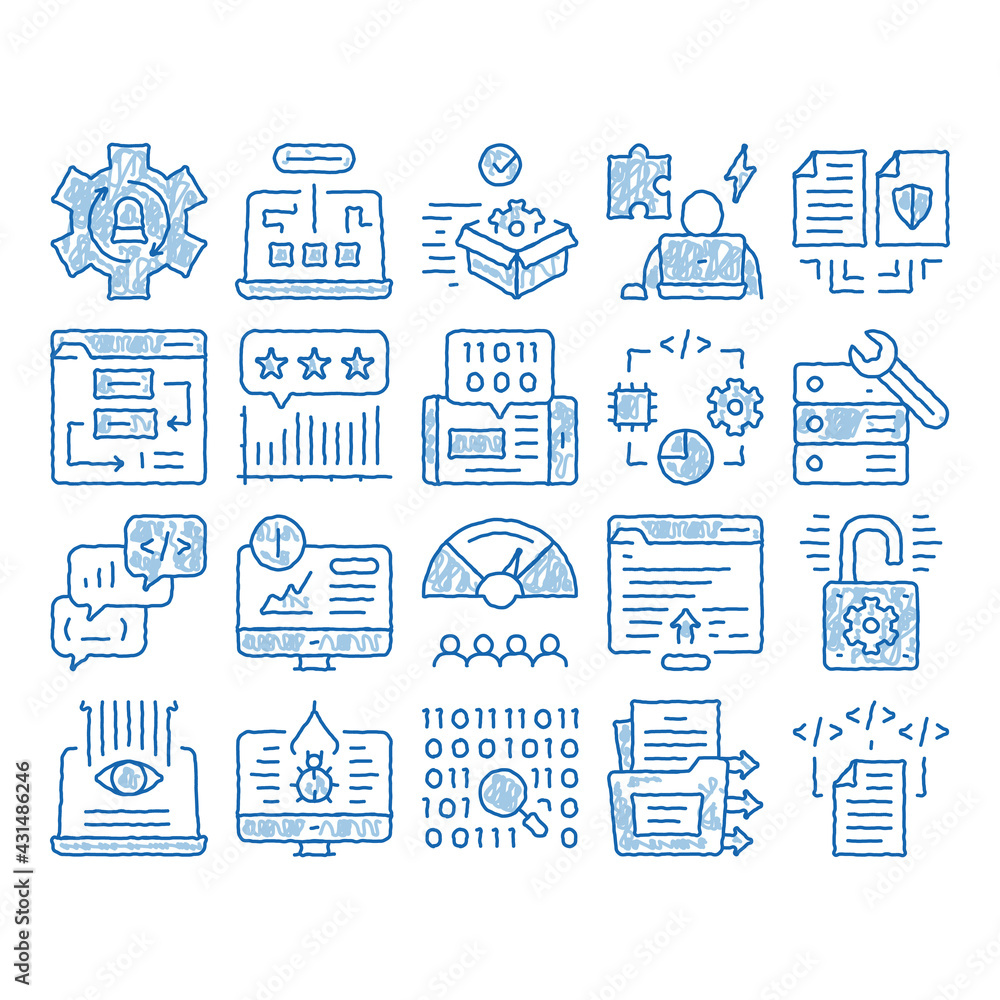 Poster software testing and analysis icons set vector