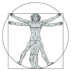 Vitruvian man, stylization. Vector illustration isolated on white background.