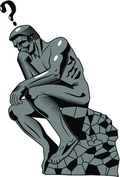 Stylized thinker statue. Vector illustration isolated on white background.