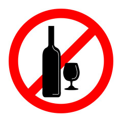 Prohibiting sign on a white background. alcohol free zone. Vector Red Black Icon