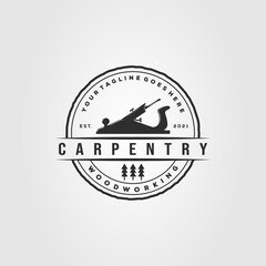 planer woodworking carpentry logo. woodwork carpenter symbol vector illustration design - obrazy, fototapety, plakaty