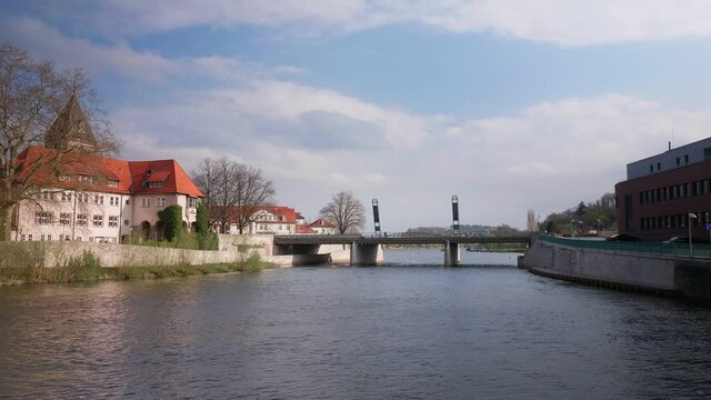 A flowing water of Weser River in Hameln, Germany in HD