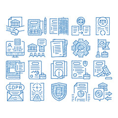Policies Data Process icon hand drawn illustration