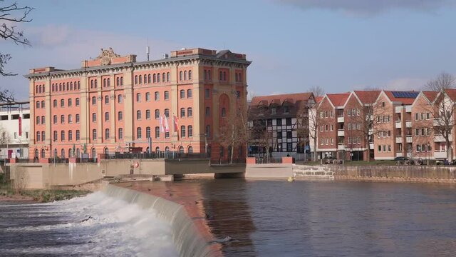 A flowing water of Weser River in Hameln, Germany in HD