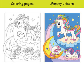Mommy unicorn with two sleeping babies coloring © alinart