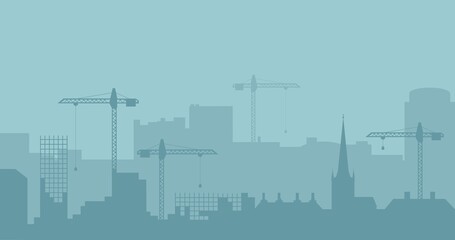 Obraz premium Abstract Industrial Skyline. Panoramic Industrial Construction landscape silhouette. Vector illustratuion