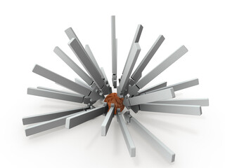 攻撃対象の核心を表すアブストラクト。白バック。3Dレンダリング。