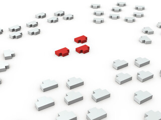 絶体絶命、四面楚歌のイメージ。白バック。3Dレンダリング。