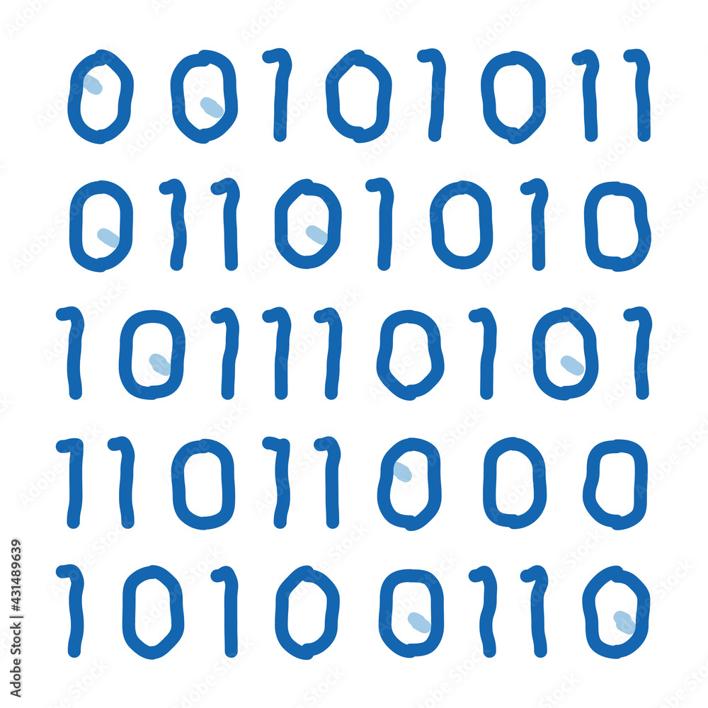 Aufkleber streaming binary code matrix doodle icon hand drawn illustration