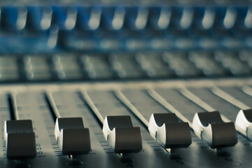 Naklejka na ściany i meble close up of sound mixer board equipment equalizer audio improve levels quality recording