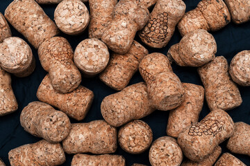 corks from bottles of wine and champagne, top view