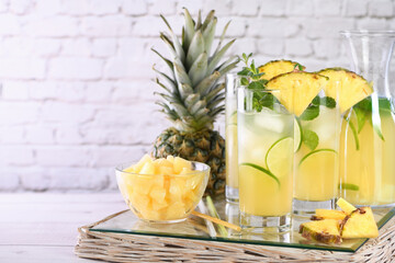  Fresh lime and mint combined with fresh pineapple juice and tequila. Pineapple cocktails always have a bright taste and aroma!
