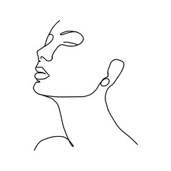 Abstract continuous line drawing. A girl with geometric and organic shapes.