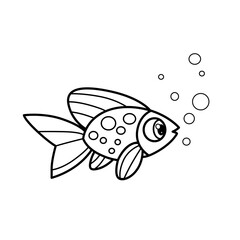 Cartoon sea fish outlined for coloring page isolated on white background