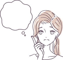考え事をする女性と吹き出しのイラスト素材
