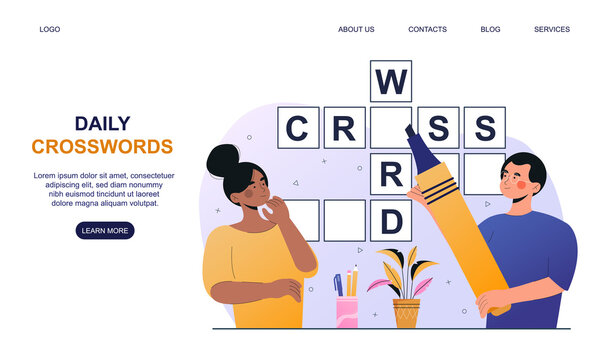 Male and female characters solving crossword together
