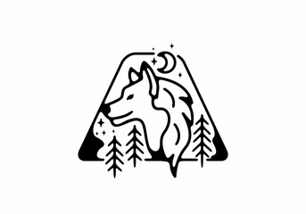 Black line art illustration of wild wolf in trapezium shape