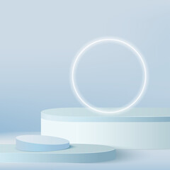 Abstract background with blue color geometric 3d podiums. Vector illustration