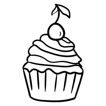 Cupcake hand drawn vector doodle illustration. Cartoon cake. Isolated on white background. Sweet. Hand drawn simple element