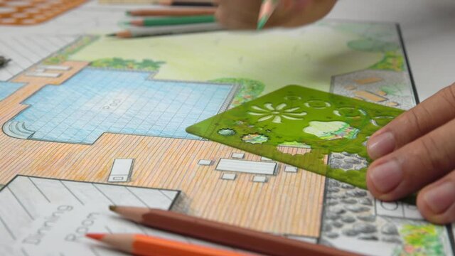 Backyard garden and pool design plan for villa.