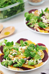 Beetroot and oranges fresh vegetarian salad