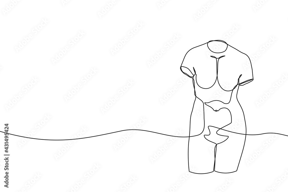 Wall mural One continuous line drawing of antique statue. One line hand drawn sculpture of female body without hands. Vector illustration.