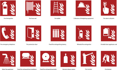Fire emergency sign set - obrazy, fototapety, plakaty