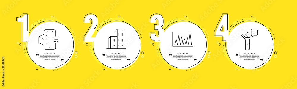Poster skyscraper buildings, line graph and augmented reality line icons set. timeline process infograph. a