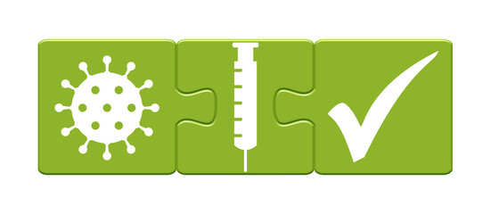 Coronavirus Symbol und Spritze auf Puzzle Button