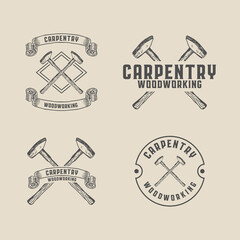 Carpentry woodworking hammer vintage logo template