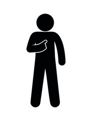 Man shows his finger, gesture indicates the direction, icon man points to himself in the chest, stick figure human silhouette, man gesture with his hand