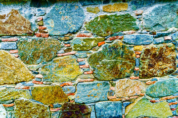 Ancient Stone Wall Made of Natural Rough Stones, Old Masonry