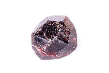 Macro of a mineral garnet stone on a white background