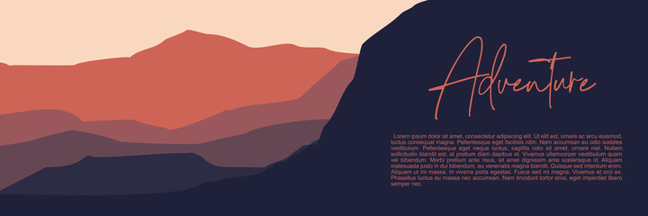minimalist sunset mountain landscape illustration vector for banner background, web background, apps background, tourism design template and adventure backdrop
