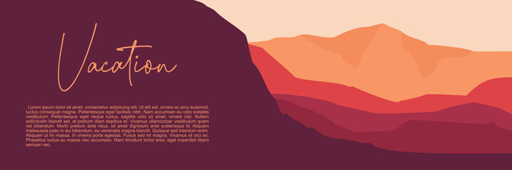 mountain landscape flat design with sunset color for web banner, apps background, tourism design and adventure design
