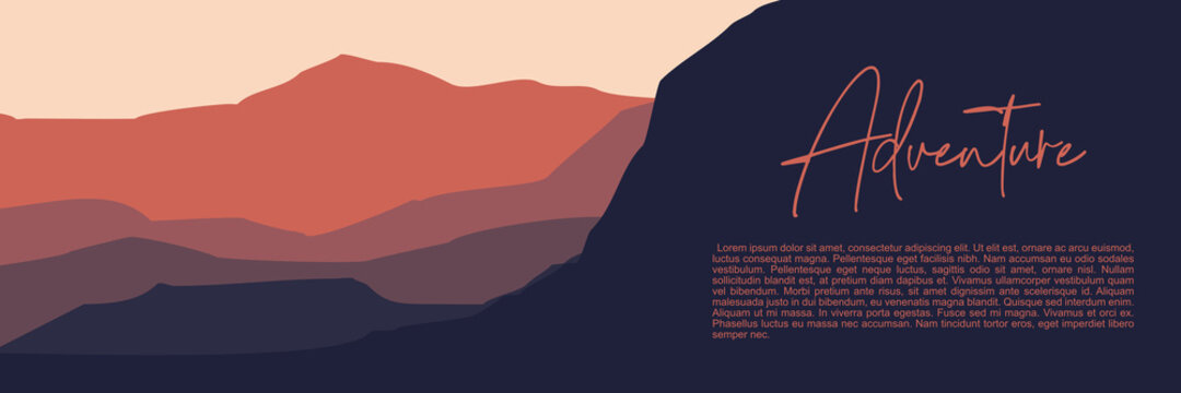 minimalist sunset mountain landscape illustration vector for banner background, web background, apps background, tourism design template and adventure backdrop