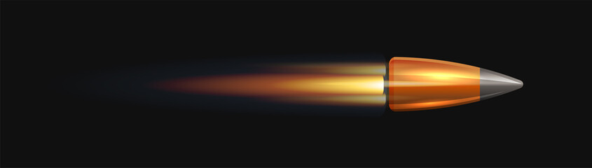 Bullet in Flame on Black Background. Vector