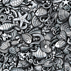 Cartoon doodles Sea Life seamless pattern.