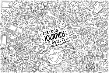 Vector doodle cartoon set of Travel 2021 theme objects and symbols