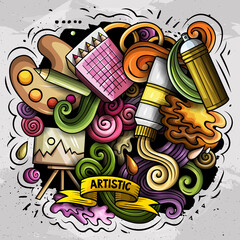 Art vector doodles illustration. Artist elements and objects cartoon background.