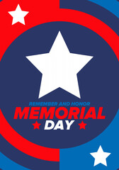 Memorial Day in United States. Remember and Honor. Federal holiday for remember and honor persons who have died while serving in the United States Armed Forces. Celebrated in May. Vector poster