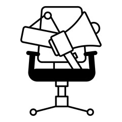 New Vacancy announcement Concept, Hrm symbol on white background, executive chair with Megaphone Vector color Icon design