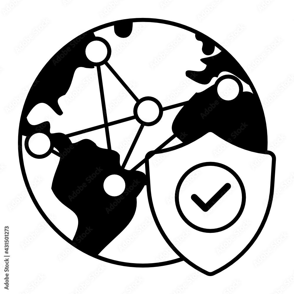 Aufkleber global map with shield concept, business branches vector color icon design