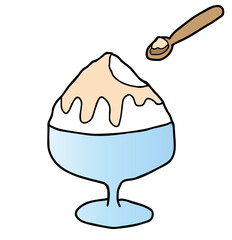 スプーンで掬ったかき氷（練乳シロップ）のイラスト