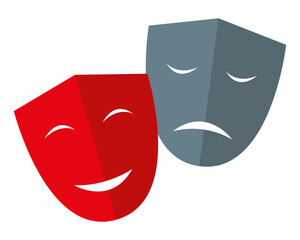 Deux masques de théâtre. Comédie et tragédie. Icône vectoriel. 