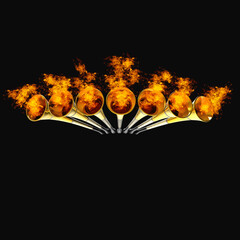 Seven 7 Trumpets Golden Fire Revelation Warning Vuvuzela Horn Illustration - obrazy, fototapety, plakaty