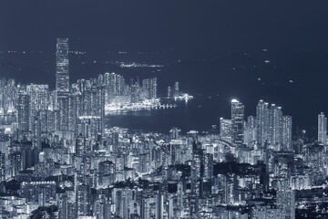 Aerial view of Hong Kong city at night