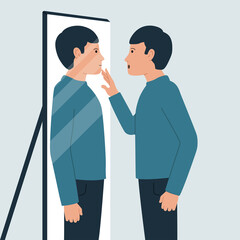 Vector illustration of a guy feeling like a different person. Personality disorder