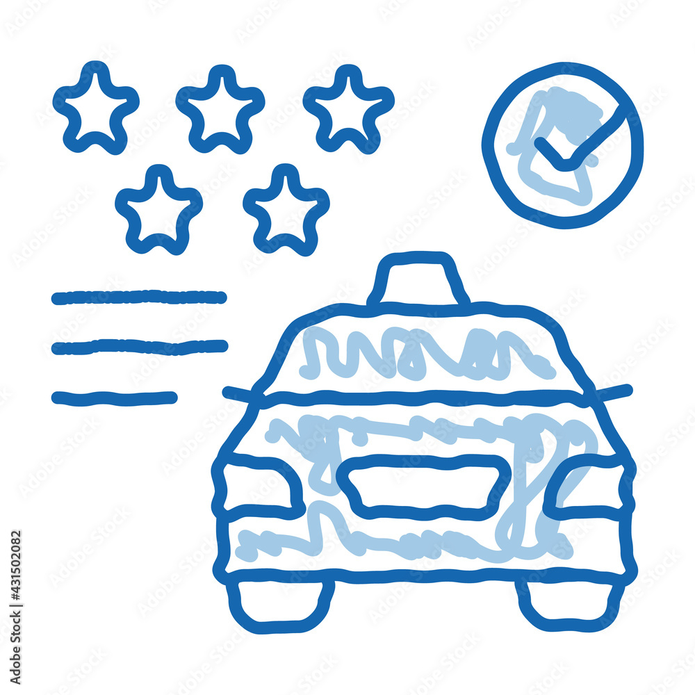 Poster taxi service rating online doodle icon hand drawn illustration