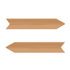 Two wooden arrows pointing in different directions to the left and to the right. Wooden pointers vector illustration isolated on white background.